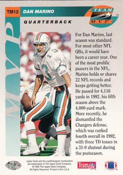 1993 Upper Deck - Team MVP #TM12 Dan Marino Back