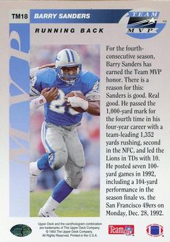 1993 Upper Deck - Team MVP #TM18 Barry Sanders Back
