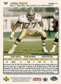 1995 Collector's Choice - Player's Club #187 Willie Roaf Back