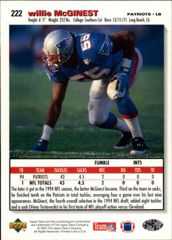 1995 Collector's Choice - Player's Club #222 Willie McGinest Back