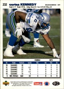 1995 Collector's Choice - Player's Club #232 Cortez Kennedy Back