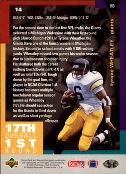 1995 Collector's Choice - Platinum Player's Club #14 Tyrone Wheatley Back