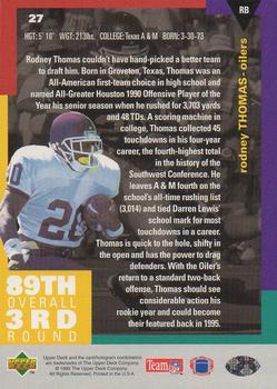 1995 Collector's Choice - Platinum Player's Club #27 Rodney Thomas Back