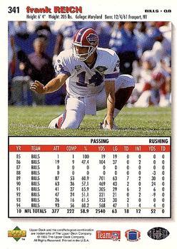1995 Collector's Choice - Platinum Player's Club #341 Frank Reich Back