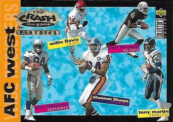 1995 Collector's Choice Update - You Crash the Game: The Playoffs Gold #CP15 Tim Brown / Willie Davis / Tony Martin / Shannon Sharpe / Joey Galloway Front