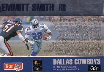 1994 Action Packed - 24K Gold #G31 Emmitt Smith Back
