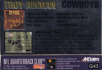 1994 Action Packed - 24K Gold #G43 Troy Aikman Back