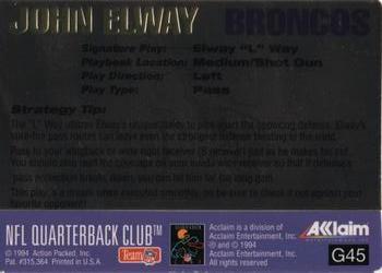 1994 Action Packed - 24K Gold #G45 John Elway Back