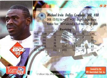 1995 Collector's Edge - Black Label Silver Die Cuts #52 Michael Irvin Back