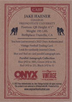 2022 Onyx Vintage College Football - Blue Signature Autographs #CAJH Jake Haener Back