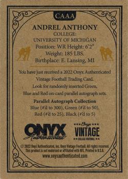 2022 Onyx Vintage College Football - Red Signature Autographs #CAAA Andrel Anthony Back