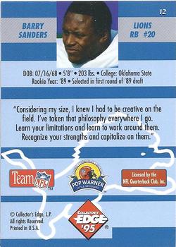 1995 Collector's Edge Instant Replay #12 Barry Sanders Back