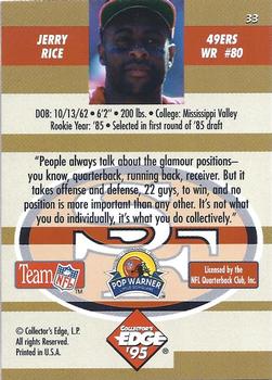 1995 Collector's Edge Instant Replay #33 Jerry Rice Back