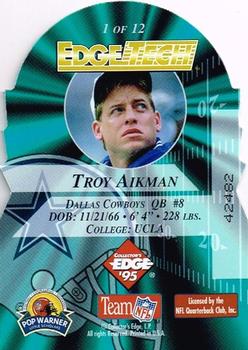 1995 Collector's Edge Instant Replay - EdgeTech Die Cuts #1 Troy Aikman Back