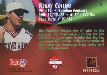 1995 Collector's Edge - Rookies 22K Gold #5 Kerry Collins Back