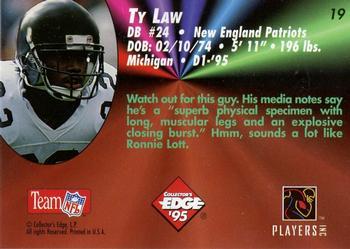 1995 Collector's Edge - Rookies 22K Gold #19 Ty Law Back
