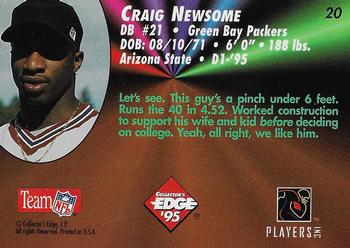 1995 Collector's Edge - Rookies Black Label #20 Craig Newsome Back