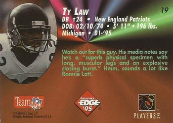 1995 Collector's Edge - Rookies Black Label 22K Gold #19 Ty Law Back