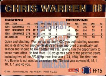 1994 Action Packed - Fantasy Forecast #FF15 Chris Warren Back
