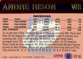 1994 Action Packed - Fantasy Forecast #FF16 Andre Rison Back