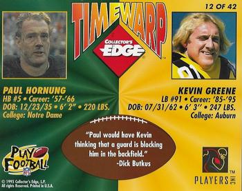 1995 Collector's Edge - TimeWarp Jumbos #12 Paul Hornung / Kevin Greene Back