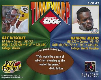 1995 Collector's Edge - TimeWarp Jumbos Autographs #5 Ray Nitschke / Natrone Means Back