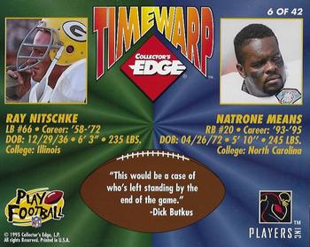 1995 Collector's Edge - TimeWarp Jumbos Autographs #6 Ray Nitschke / Natrone Means Back