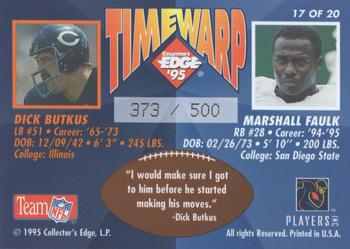 1995 Collector's Edge - TimeWarp Prisms #17 Marshall Faulk / Dick Butkus Back