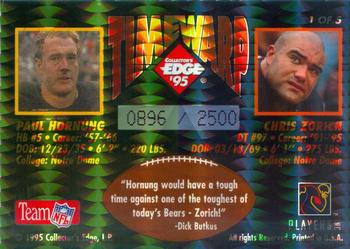 1995 Collector's Edge - TimeWarp Sunday Ticket Prisms #1 Paul Hornung / Chris Zorich Back
