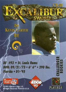 1995 Collector's Edge Excalibur - Challenger Rookies #CR-08 Kevin Carter Back