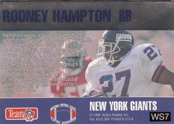 1994 Action Packed - Warp Speed #WS7 Rodney Hampton Back