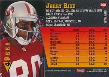 1994 Bowman #200 Jerry Rice Back