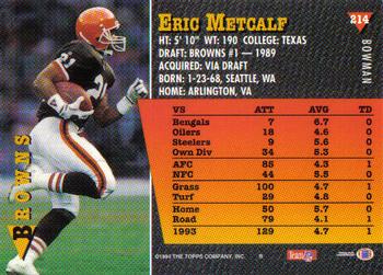 1994 Bowman #214 Eric Metcalf Back