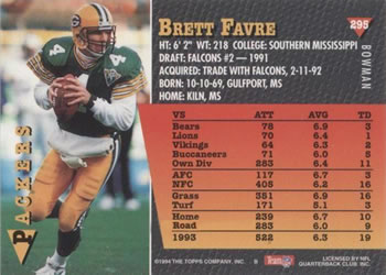 1994 Bowman #295 Brett Favre Back
