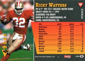 1994 Bowman #32 Ricky Watters Back