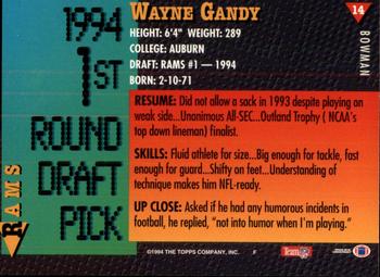 1994 Bowman #14 Wayne Gandy Back