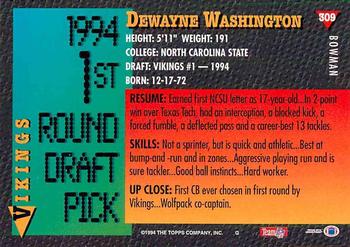 1994 Bowman #309 Dewayne Washington Back