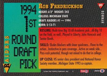 1994 Bowman #20 Rob Fredrickson Back