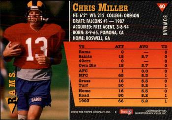 1994 Bowman #40 Chris Miller Back