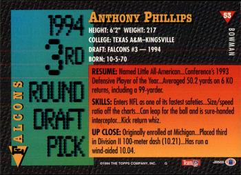 1994 Bowman #53 Anthony Phillips Back
