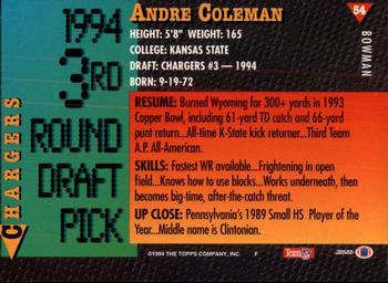 1994 Bowman #54 Andre Coleman Back
