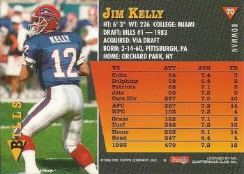 1994 Bowman #70 Jim Kelly Back