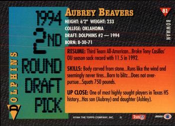 1994 Bowman #81 Aubrey Beavers Back