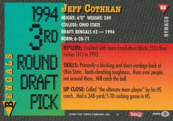1994 Bowman #82 Jeff Cothran Back