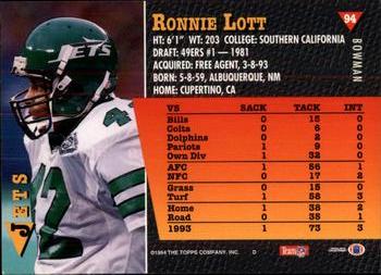 1994 Bowman #94 Ronnie Lott Back