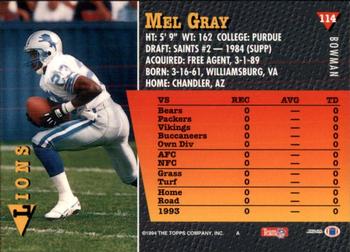 1994 Bowman #114 Mel Gray Back