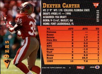 1994 Bowman #116 Dexter Carter Back