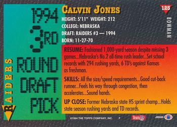 1994 Bowman #125 Calvin Jones Back