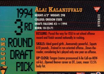 1994 Bowman #137 Alai Kalaniuvalu Back