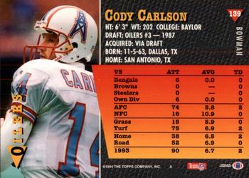 1994 Bowman #139 Cody Carlson Back